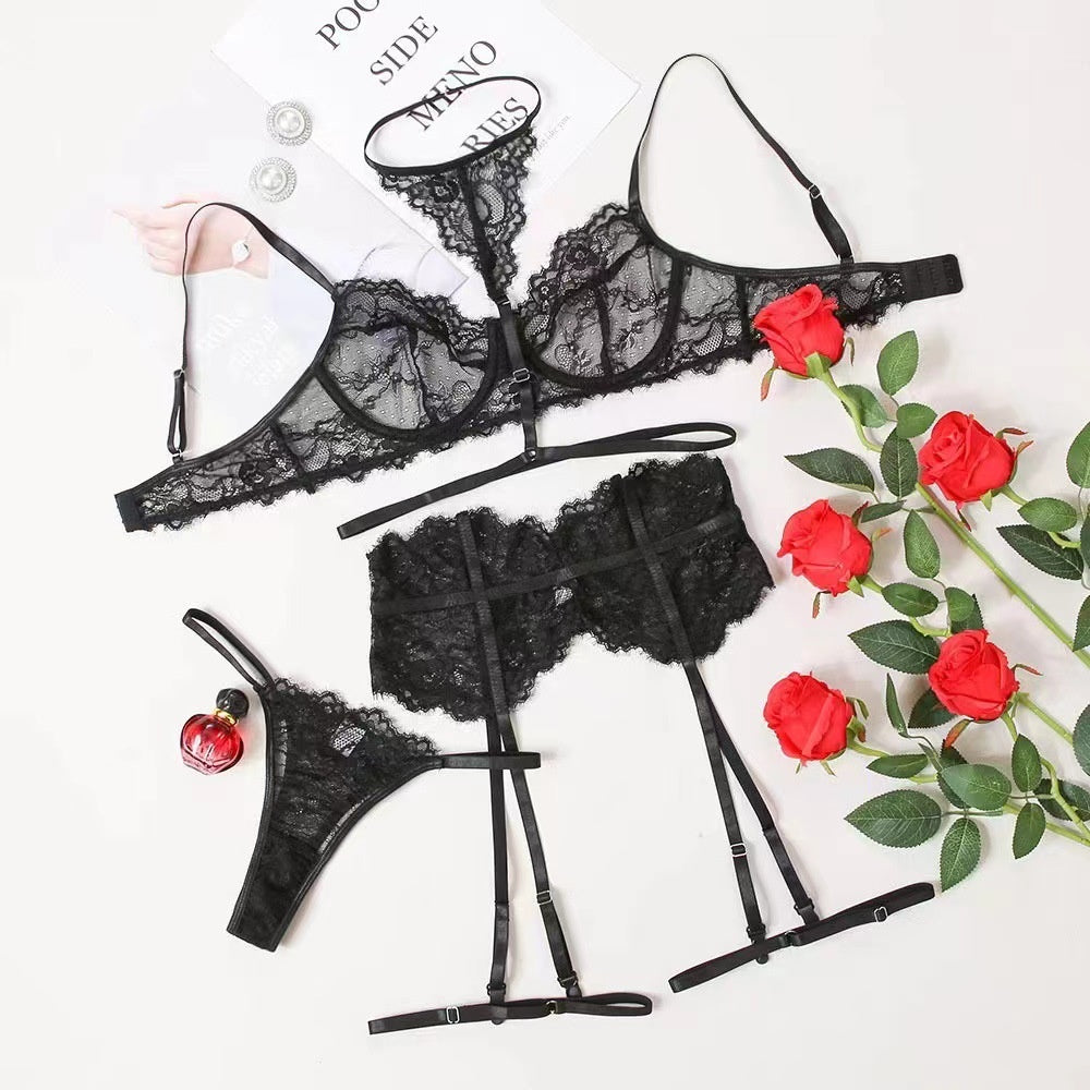 Hanging Neck Lace Perspective Sexy Nightclub Fun Underwear Set jumpsuit