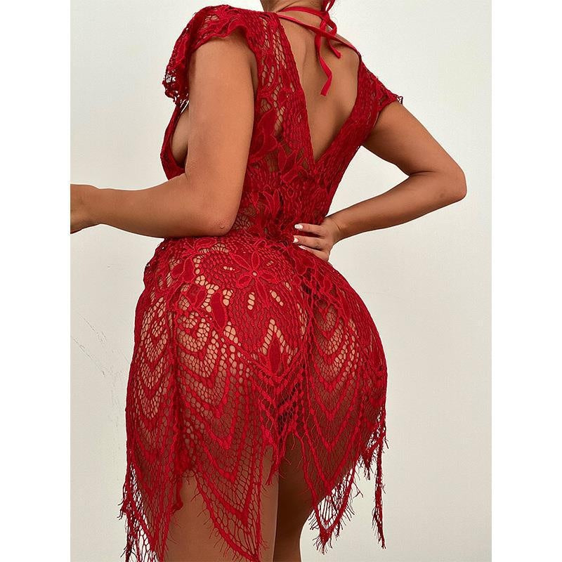 Fun lingerie strap hollow out jumpsuit lace sexy pure desire female embroidery