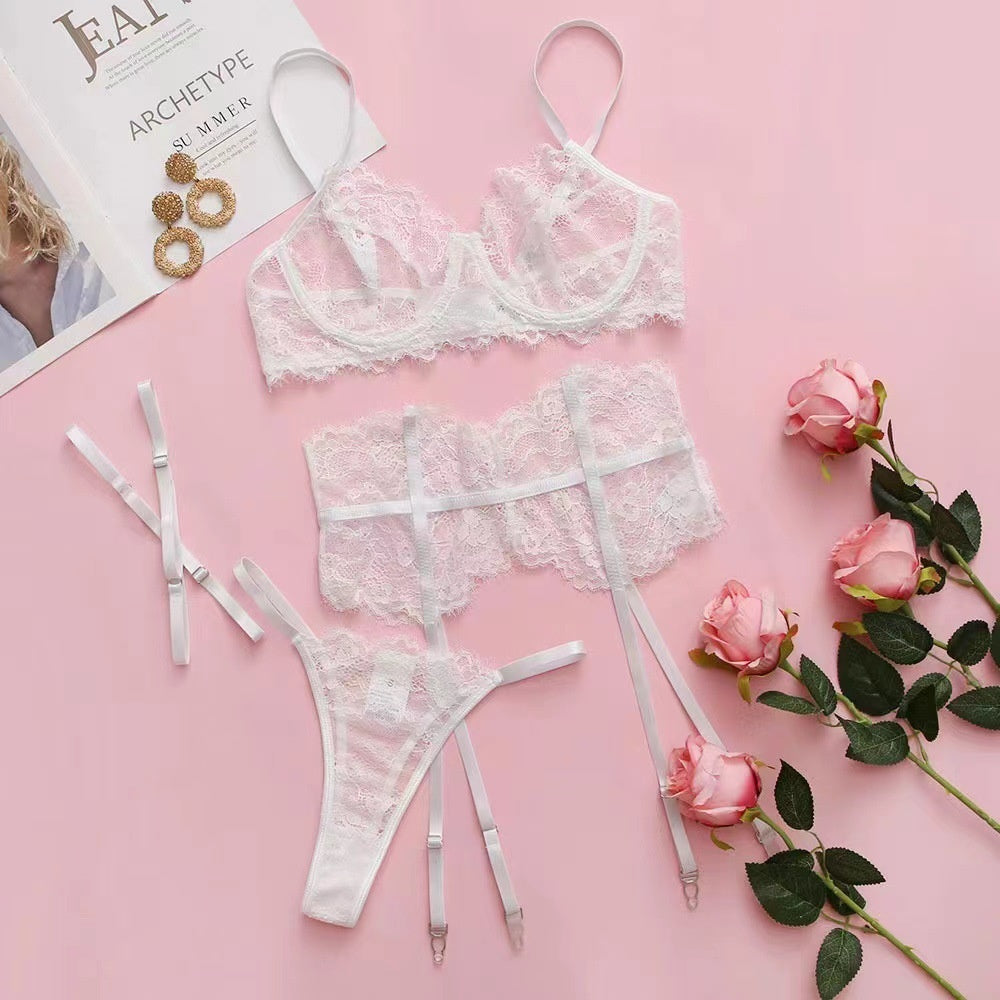 Hanging Neck Lace Perspective Sexy Nightclub Fun Underwear Set jumpsuit