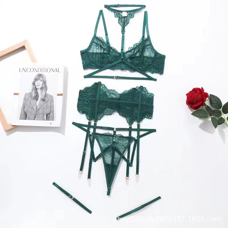 Hanging Neck Lace Perspective Sexy Nightclub Fun Underwear Set jumpsuit