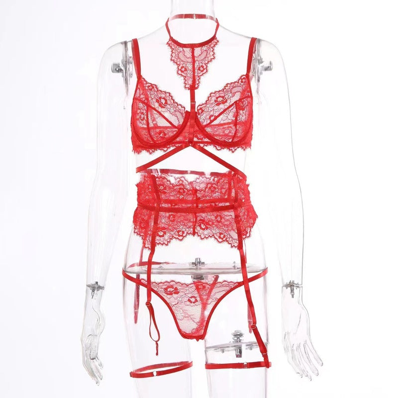 Hanging Neck Lace Perspective Sexy Nightclub Fun Underwear Set jumpsuit